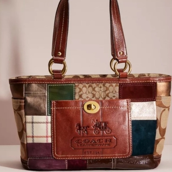 Coach Handbags - Coach Patchwork Vintage Leather Tote Bag Holiday Multicolor Ho773 1158